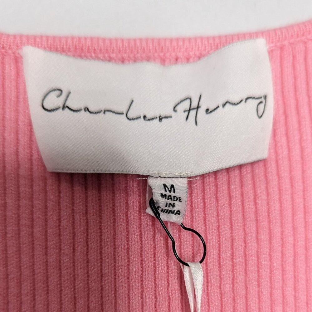 Charles Henry Pink Rib Twist Front Body-Con Minidress Sleeveless V-Neck NWT M - Picture 3 of 9